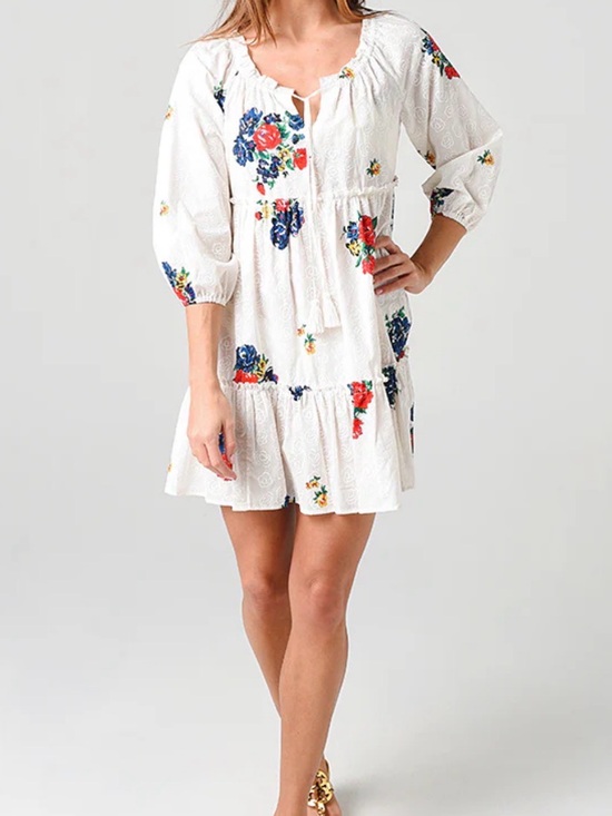 Tory Burch Other - Tory Burch Embroidered Floral Beach Dress Cover-Up 100% Cotton Size Medium